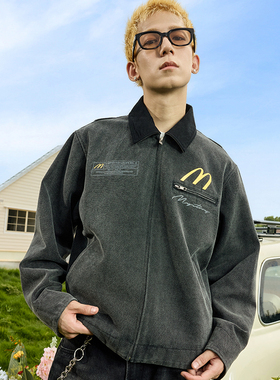 harsh and cruel恶搞M绣花斜纹洗水做旧感撞色翻领底特律夹克外套