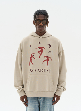 harsh and cruel美式复古配色“NO ARTIST”主题月下之舞连帽卫衣