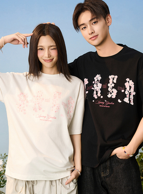 HACR｜harshandcruel飘落樱花宽松圆领情侣国潮短袖T恤男女