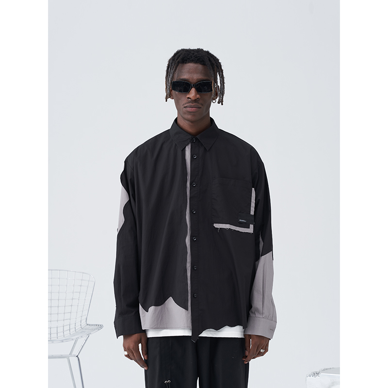 拼接破坏破坏拼接街头潮流衬衣