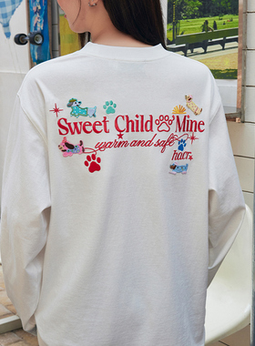 HACR毛绒小狗刺绣长袖t恤 早秋国潮牌宽松慵懒感情侣装t恤男女