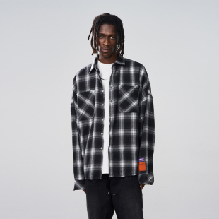 法兰绒设计邓为同款 HACR harshandcruel廓形宽松黑白格子衬衫