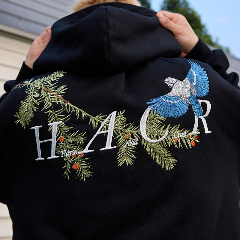 HACR松针飞鸟过肩刺绣连帽卫衣
