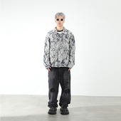 harshandcruel美式 街头满印玫瑰提花流苏宽松牛仔夹克外套