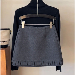 毛呢下摆花边短裙女2025秋冬款 呢子裙 高腰显瘦a字半身裙百搭时尚