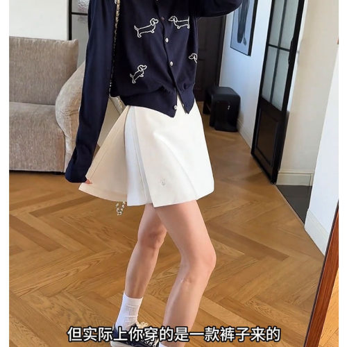 春夏白色刺绣高腰显瘦A字裙裤