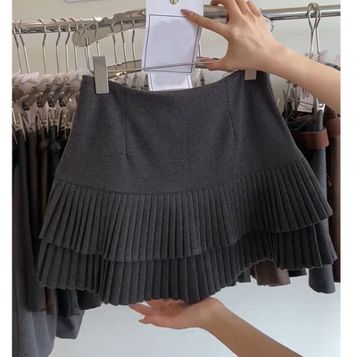毛呢百褶短裙女2025秋冬款