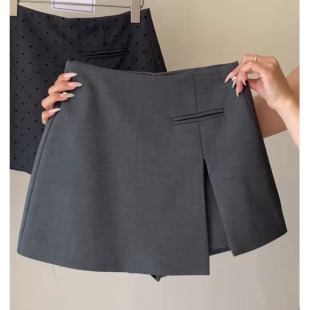 阔腿开叉短裙遮胯短裤 灰色休闲a字半身裙裤 高腰显瘦春夏遮肚西装