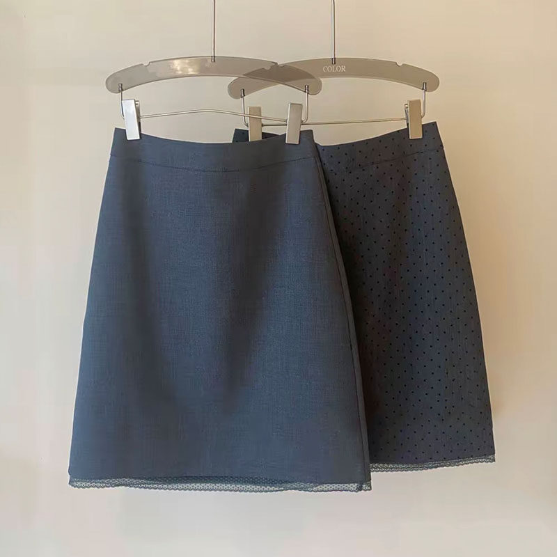 灰色波点蕾丝拼接半身裙女2026春夏新款高腰西装五分裙子A字中裙