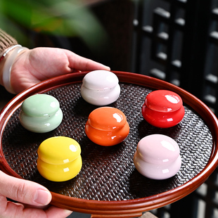 陶瓷小罐子迷你药粉罐香膏口红胭脂罐小瓷瓶带盖古风密封储藏罐