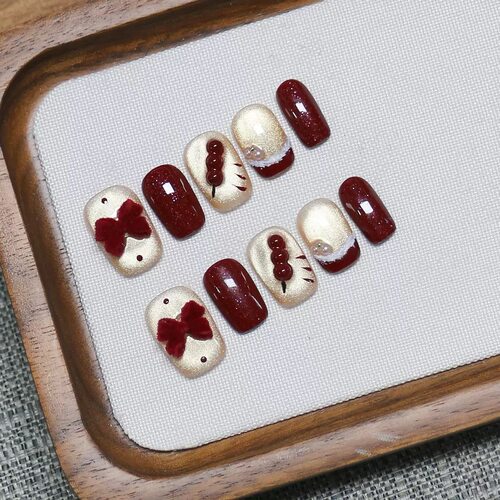 Chinese Candied Hawthorn Bow Press On Nails