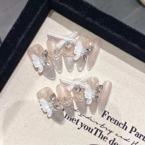 Nude Butterfly Bow Press On Nails
