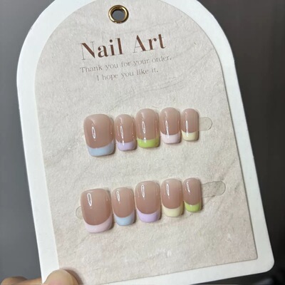 Pastel Multicolor French Tip Press On Nails