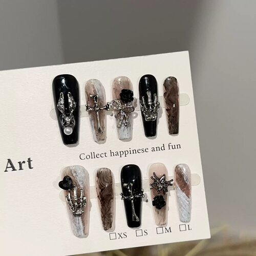 Vintage Skeleton Cross Gothic Press On Nails