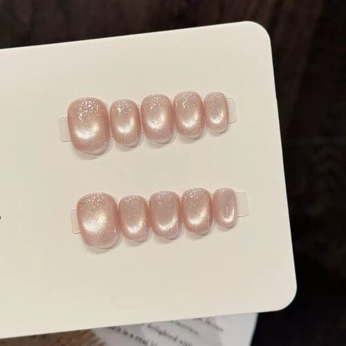 Pink Glitter Cat Eye Press On Nails