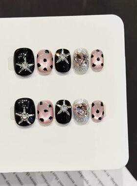 Y2K Star Crystal Short Round False Nails
