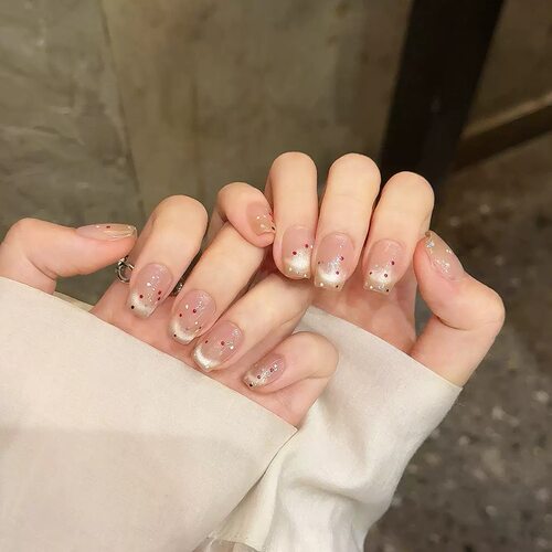 Nude Gold French Dot Press On Nails
