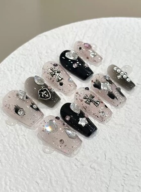 Gothic Cross Silver Charm Press On Nails