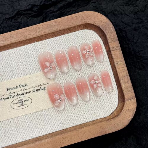 Peach Ombre 3D Flower Press On Nails