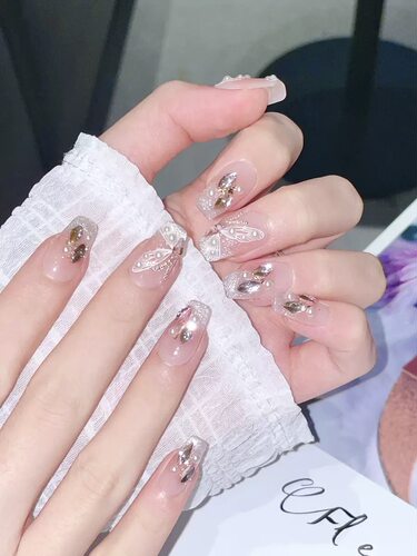 Butterfly Pearl Long Square Press On Nails