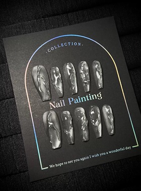 Silver Metallic 3D Texture Handmade Press On Nails