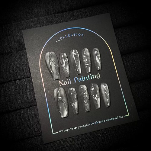 Silver Metallic 3D Texture Handmade Press On Nails
