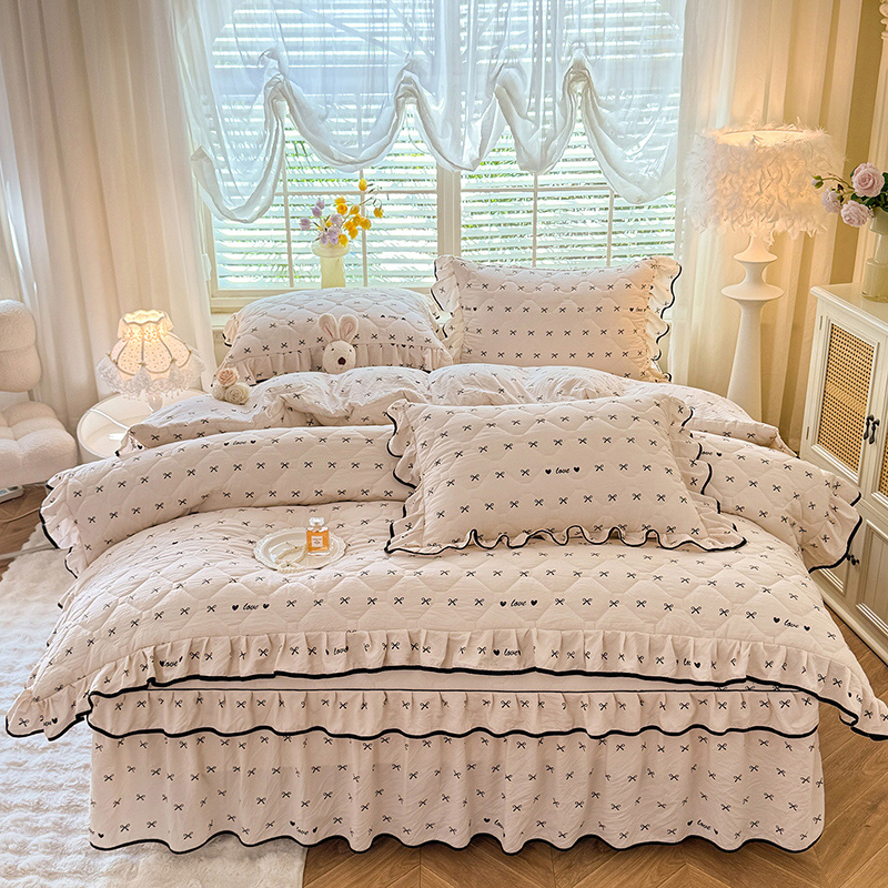 热销全加棉床裙四件套夹棉床罩三件套席梦思防滑保暖床单件加厚冬
