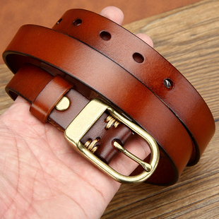 细皮带女真皮窄头层纯牛皮腰带装 女士腰带潮年轻人 饰百搭配牛仔裤