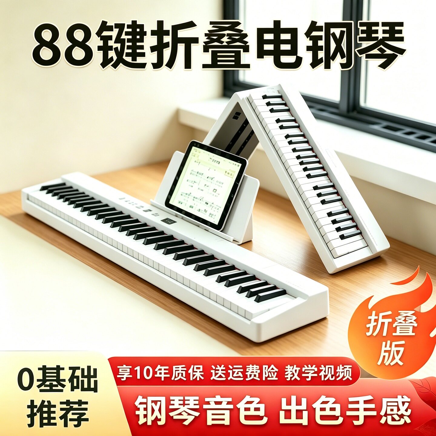 老年人益智88键电子琴可折叠音乐器老人玩具入门训练触摸智能钢琴