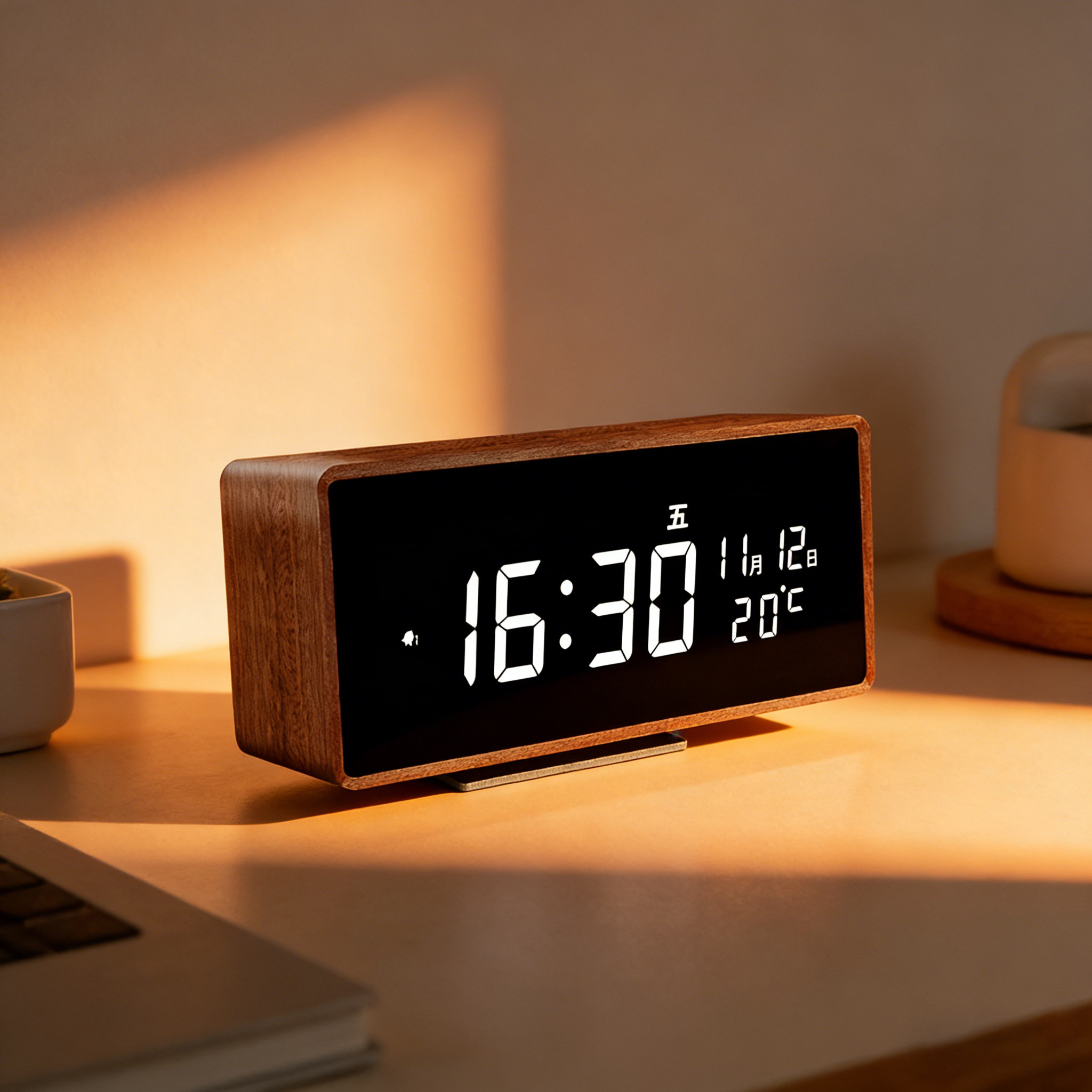 智能LED数字显示电子时钟智能木质闹钟桌面时钟钟表摆放台式摆件