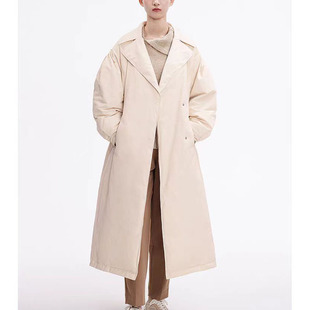 90绒通勤风翻领系带中长款羽绒服女收腰显瘦气质薄外套