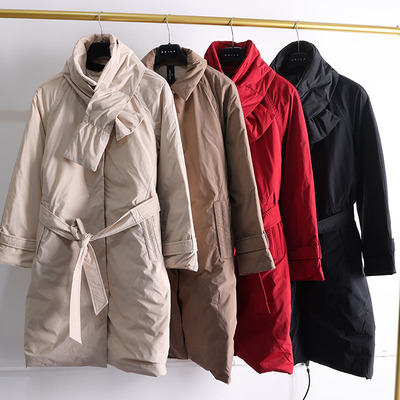 中长款鹅绒服系带收腰修身显瘦