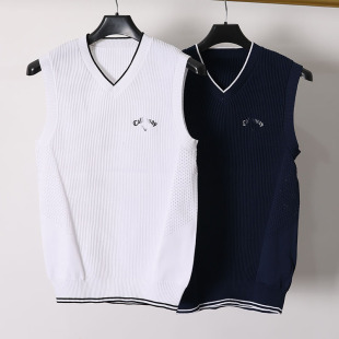 春秋户外高尔夫男士 V领针织背心套头运动上衣吸汗透气d43