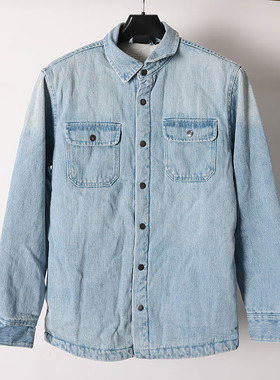 冬季加绒复古水洗牛仔衬衫外套男长袖翻领宽松休闲潮流夹克青年