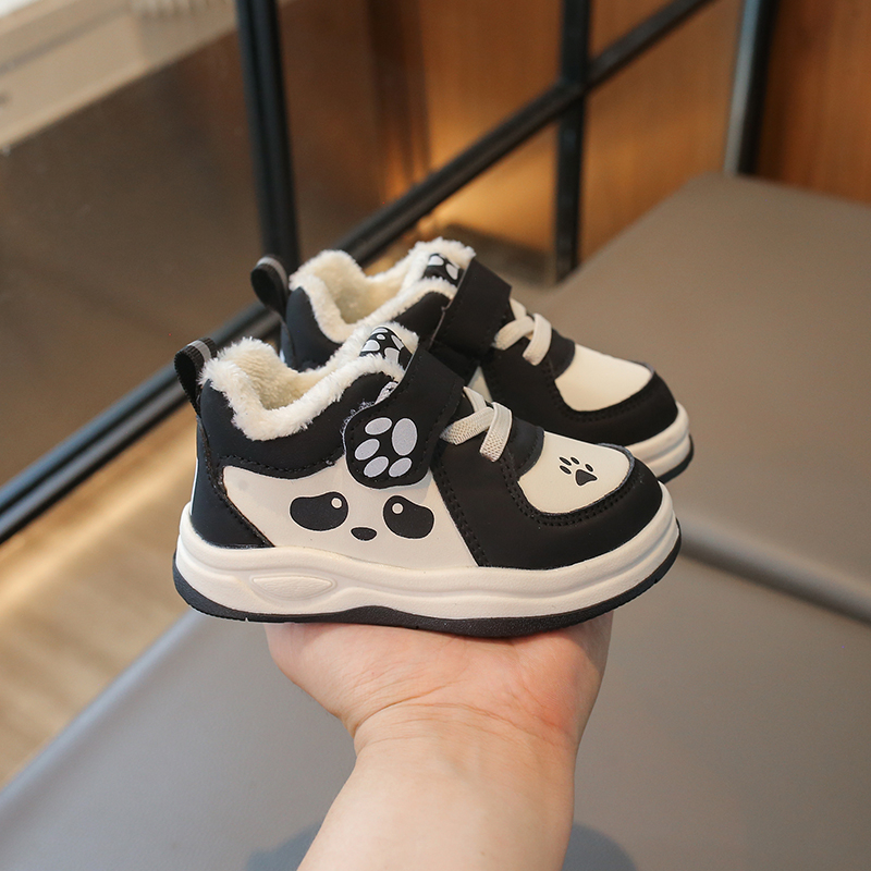 冬款男宝宝鞋子女0一1-3岁婴儿学步鞋皮面防水软底加绒女童机能鞋