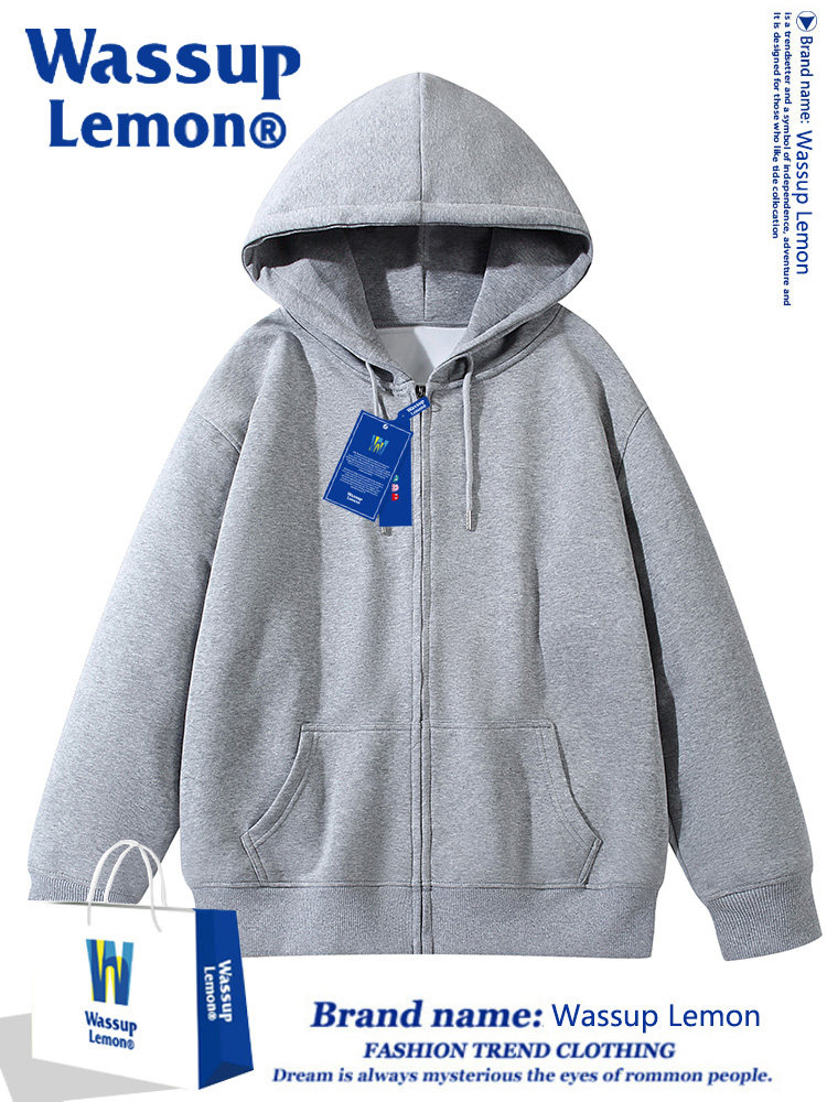 WASSUP LEMON 후드 가디건 남성용 및 여성용 오버 사이즈 스웨트 솔리드 컬러 트렌디 브랜드 플러스 벨벳 두꺼운 캐주얼 자켓