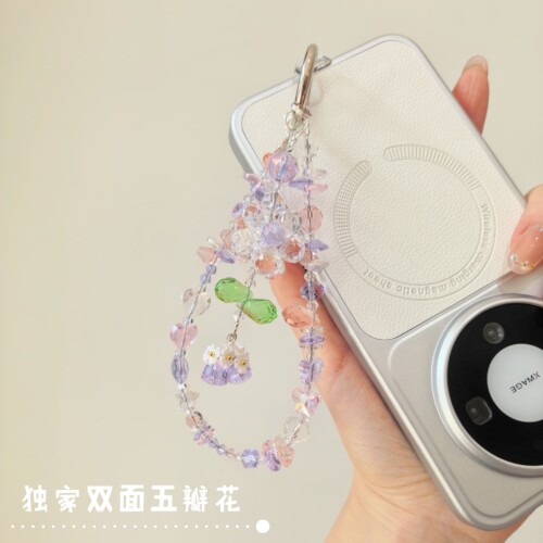 原创设计重工5A水晶手机链短手链包包钥匙挂件超透闪五瓣花2026新