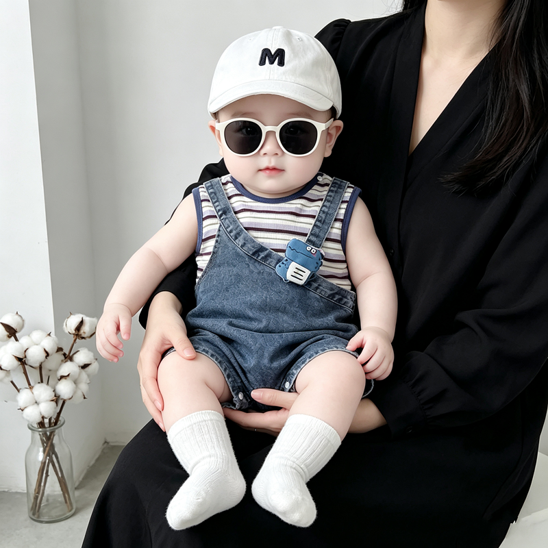 婴幼儿夏装新款牛仔背带短裤男宝宝小童夏季连体衣服洋气两件套装