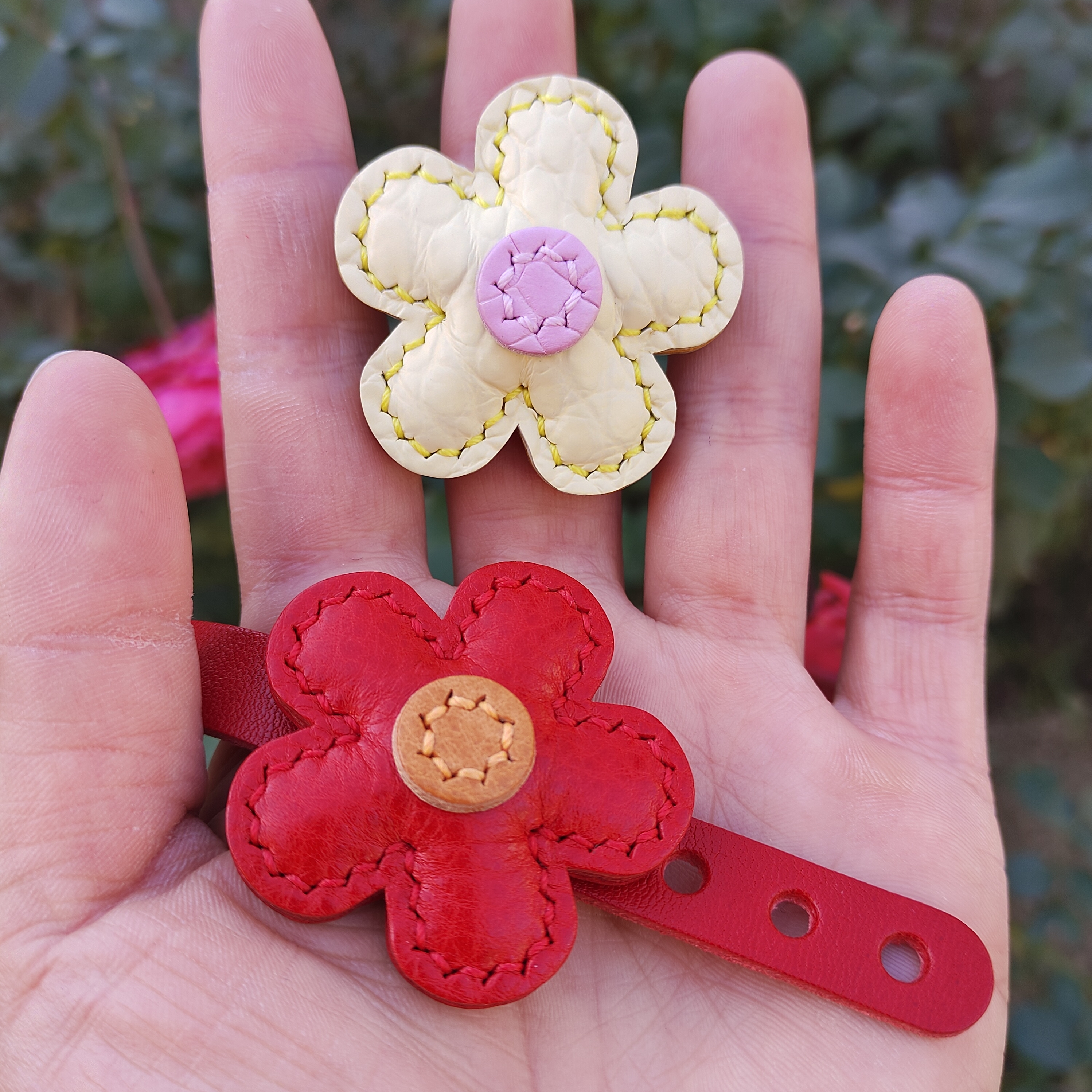 MBOX真皮包包挂件小花钥匙扣纯手工制作小挂饰稀有皮头绳