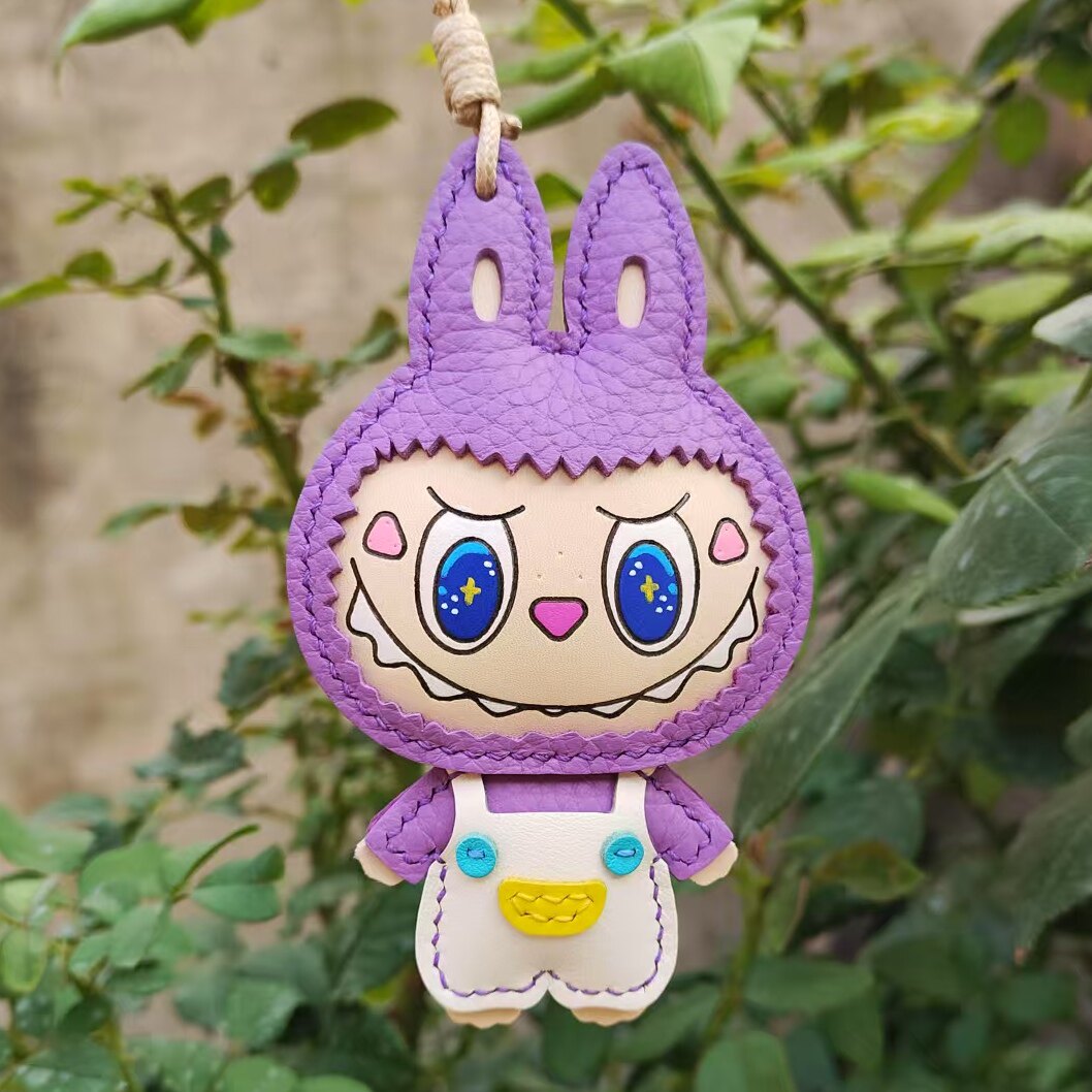 真皮包包挂件拉布布钥匙扣头层牛皮包挂纯手工制作卡套玩偶