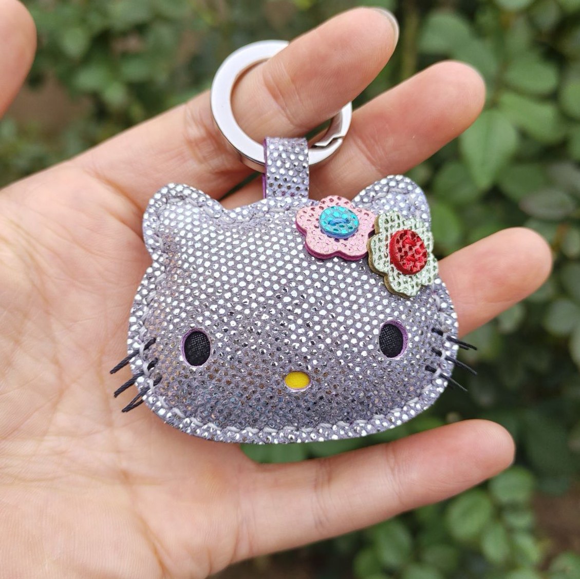 真皮包包挂件稀有皮钥匙扣蛇皮包挂Kitty猫挂饰时尚百搭闪沙蛇皮