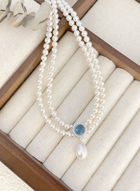 海蓝宝S925银双层施家珍珠项链