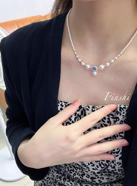 海蓝宝施家珍珠S925纯银渐变项链