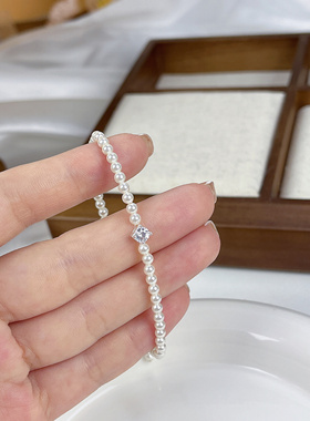 Pinshi/星空  爆闪S925银锆石强光珍珠百搭通勤精致手链