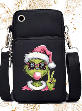 Christmas圣诞节拉链款斜挎单肩小包竖款黑色零钱包