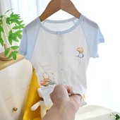 t恤薄款 短袖 莫代尔对开扣一岁家居开衫 婴儿夏季 服小月龄宝宝半袖