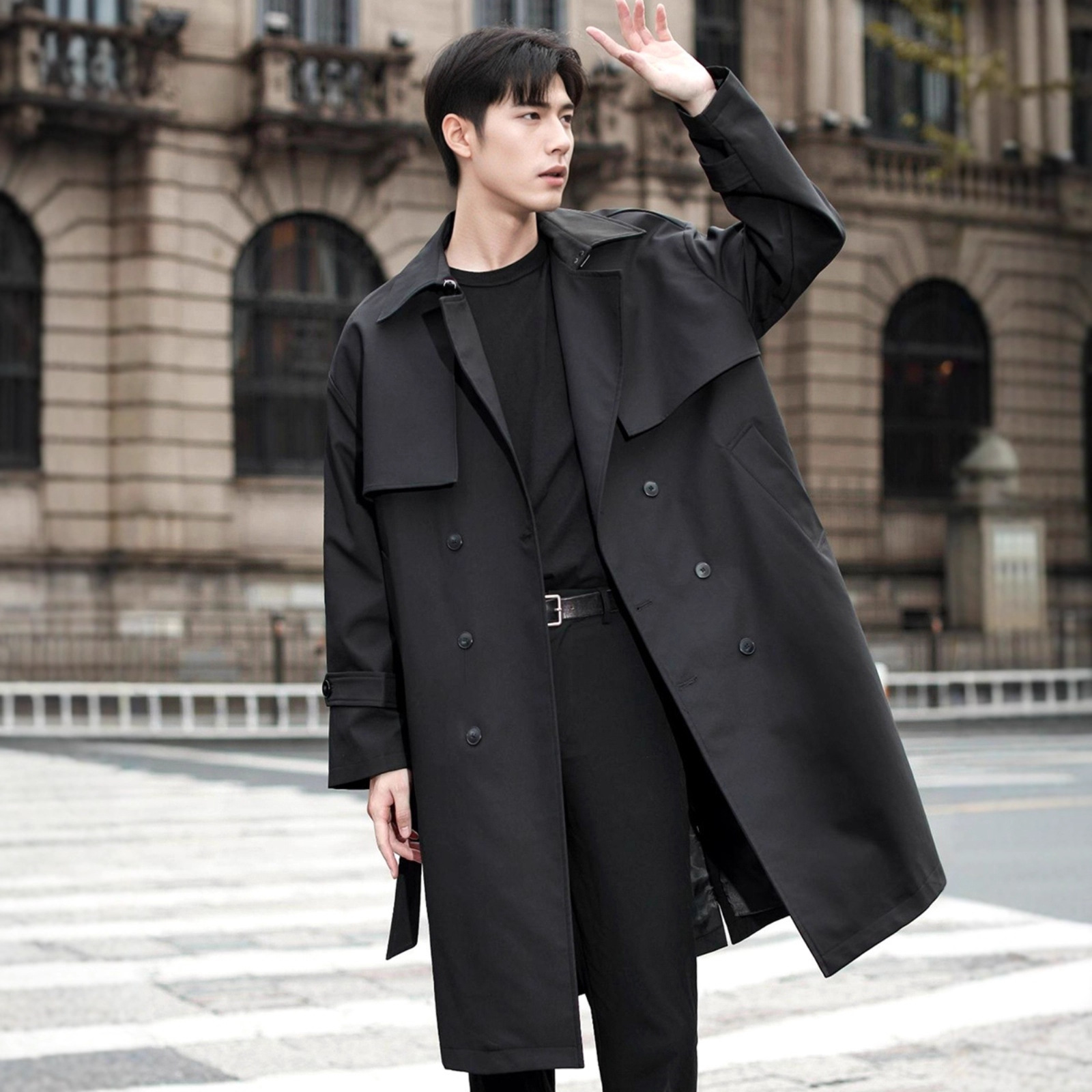 2025新款风衣男中长款过膝秋冬季男士外套双排扣克苏鲁文职大衣潮