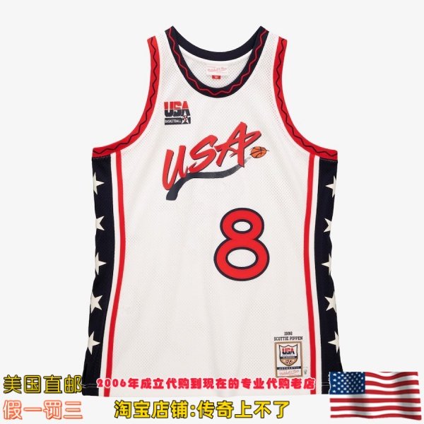 美国直邮 96年梦三mitchellness Authentic球员梦之队球衣 皮蓬