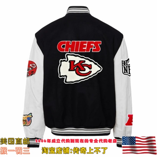 美国直邮橄榄球 Jeff Hamilton堪萨斯城酋长NFL羊毛皮革刺绣夹克