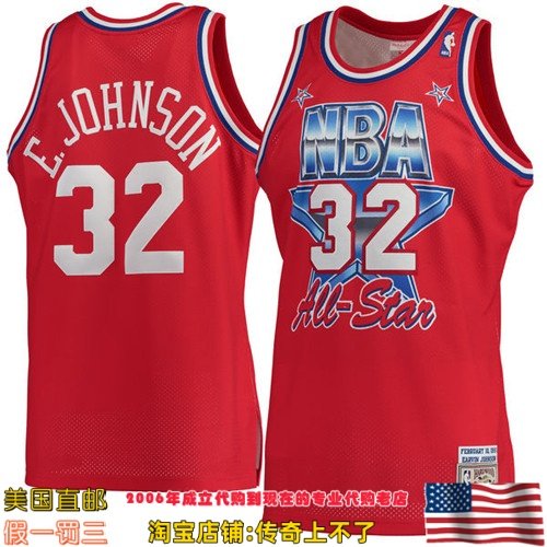 美国直邮 湖人mitchellness Authentic球员版91全明星球衣-约翰逊